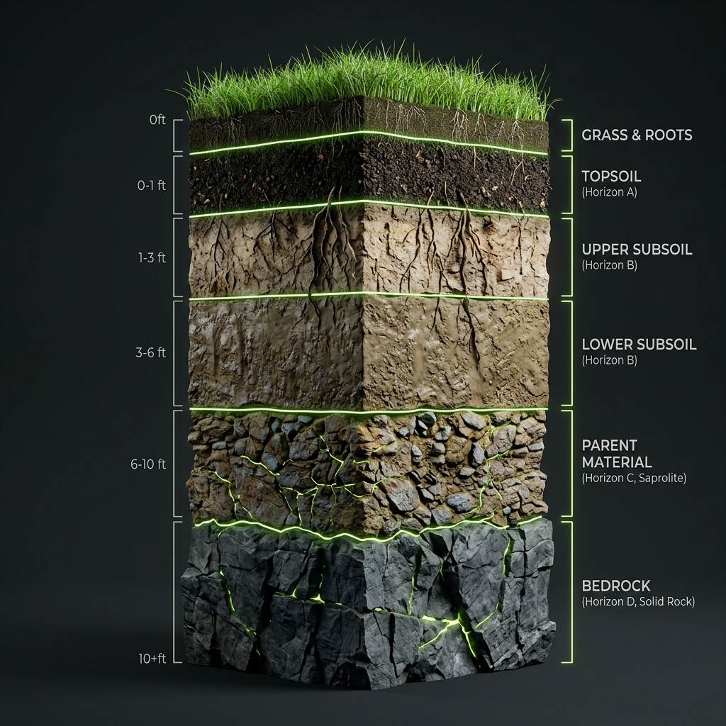 Geological soil strata visual cutaway